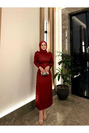 لباس مجلسی حجاب زرشکی زنانه یقه دوچرخه By Atelier - کد 953462538