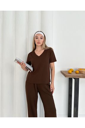 ست بالاتنه و پائین تنه قهوه ای زنانه بافتنی MODAMİNEM - کد 953476863