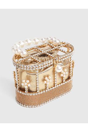 کیف پورتفوی و کلاچ طلائی زنانه چرم خالص İlvi - کد 953624814