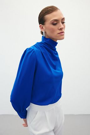 بلوز سرمه ای زنانه ساده Sateen - کد 459341840
