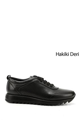 کفش اسنیکر مشکی مردانه چرم اصل GÖNDERİ(R) - کد 904654247