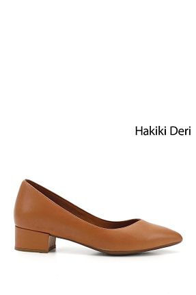 کفش پاشنه بلند کلاسیک سرمه ای زنانه چرم خالص GÖNDERİ(R) - کد 735660024
