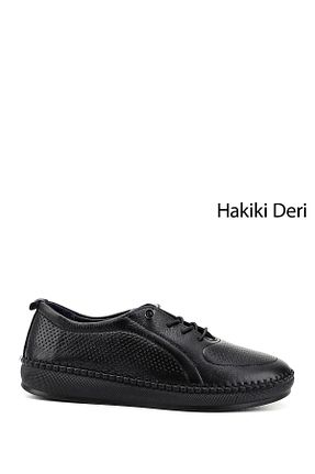 کفش کژوال مشکی زنانه چرم خالص GÖNDERİ(R) - کد 938421635