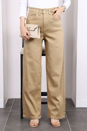شلوار جین قهوه ای زنانه پاچه گشاد İmajButik - کد 947444577