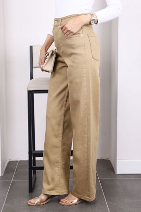 شلوار جین قهوه ای زنانه پاچه گشاد İmajButik - کد 947444577