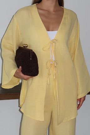 کیمونو و کافتان زرد زنانه %100 پنبه Mogi Butik - کد 952222955