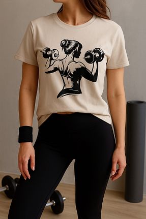 تیشرت بژ زنانه اورسایز MODA - کد 933131350