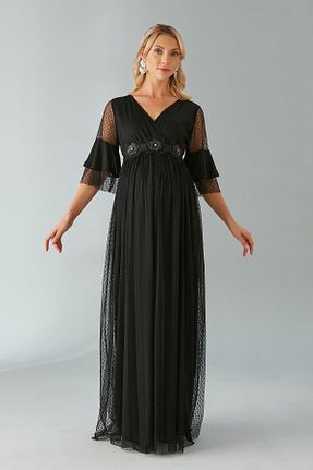 لباس مجلسی بارداری مشکی زنانه آستین کوتاه Işşıl - کد 769219468