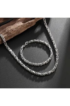 گردنبند استیل ( فولاد ) طوسی مردانه استیل (فولاد) Satürn Silver Kuyumculuk - کد 950523087