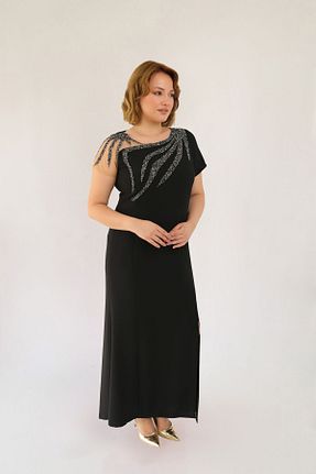 لباس مجلسی سایز بزرگ مشکی زنانه یقه دوچرخه eren büyük beden - کد 845051184