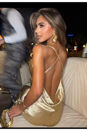 لباس مجلسی و فارغ التحصیلی طلائی زنانه ساتن FASHION COCKTAIL - کد 164159022
