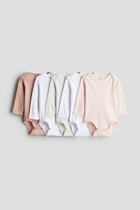 بادی صورتی بچه گانه یقه دوچرخه H&M - کد 858221908