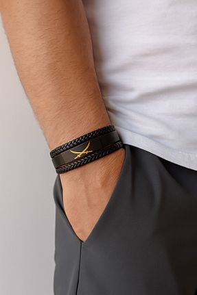 دستبند جواهر مشکی مردانه چرم خالص MrsBlack - کد 951765988