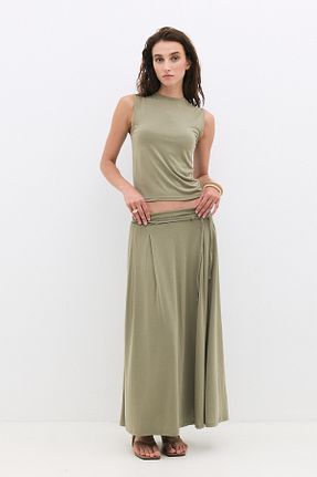 ست بالاتنه و پائین تنه خاکی زنانه بافت kkare - کد 952110444