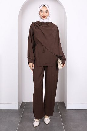 ست بالاتنه و پائین تنه حجاب قهوه ای زنانه رگولار İmajButik - کد 952647028