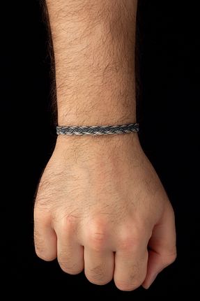 دستبند نقره طوسی مردانه 925 عیار OTTOTESBİH - کد 953200183