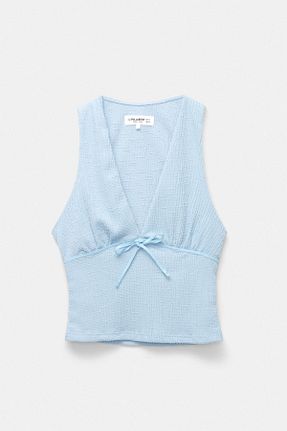 بلوز آبی زنانه یقه هفت Pull & Bear - کد 953305548