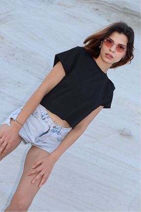 تیشرت مشکی زنانه کراپ MLSS FASHİON - کد 953476666