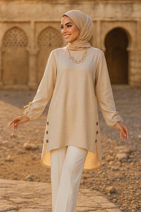 تونیک حجاب بژ زنانه پلی استر Neva Style - کد 809923675