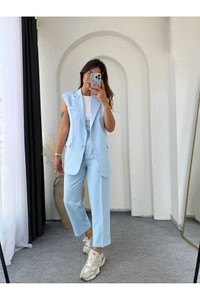ست بالاتنه و پائین تنه آبی زنانه بافتنی GAMZE ALPTEKİN - کد 951510412