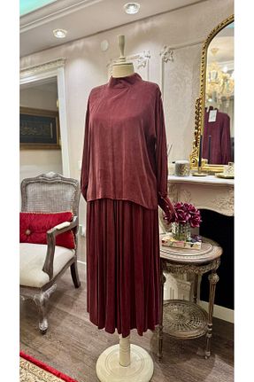 ست بالاتنه و پائین تنه حجاب زرشکی زنانه کلوش RUSHKA - کد 954008921