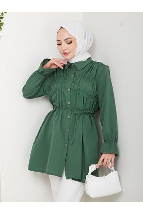 پیراهن سبز زنانه یقه دکمه دار HARMAN BUTİK - کد 954816469