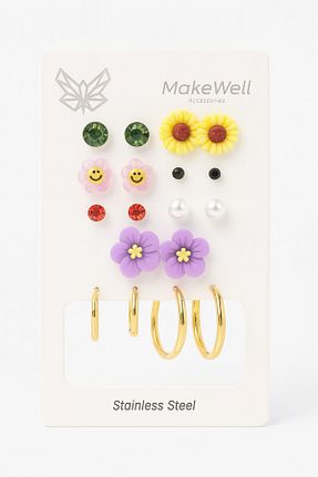 گوشواره استیل (فولاد) رنگی بچه گانه استیل ضد زنگ MakeWell - کد 864382793