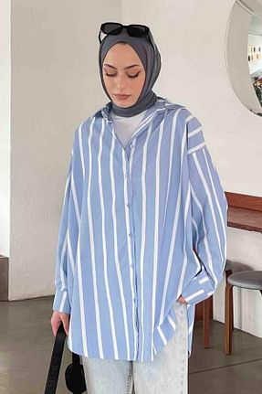 پیراهن حجاب آبی زنانه اورسایز lamelif - کد 814237554