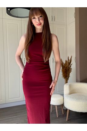 لباس زرشکی زنانه کرپ Dilay Gökoğlu Butik - کد 923485812