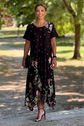 لباس سایز بزرگ مشکی زنانه Straight Nevin Kaya Moda - کد 132136949