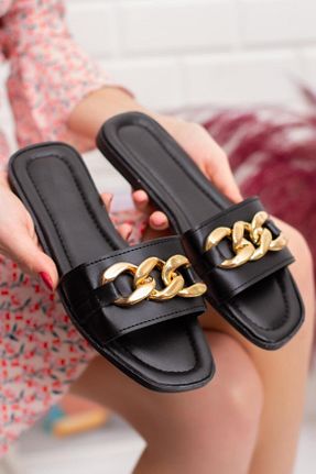 دمپائی مشکی زنانه چرم مصنوعی Moda Frato - کد 241675185