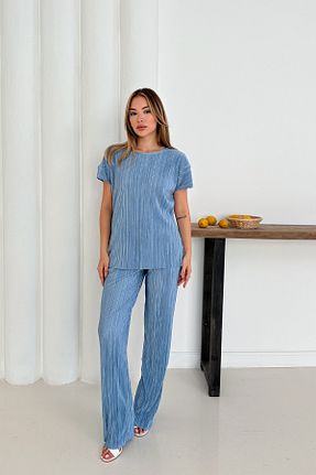 ست بالاتنه و پائین تنه آبی زنانه بافتنی MODAMİNEM - کد 950585327