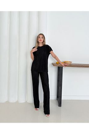 ست بالاتنه و پائین تنه مشکی زنانه بافتنی MODAMİNEM - کد 950585469