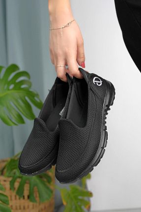 کفش پیاده روی مشکی زنانه چرم مصنوعی Nesil Shoes - کد 67626304