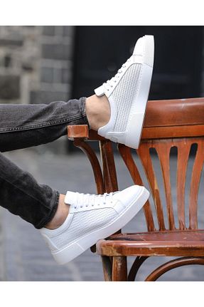 کفش اسنیکر سفید مردانه چرم اصل ByItallanoshoes - کد 904530070