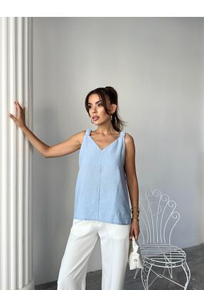 بلوز آبی زنانه ساده ABOUT US - کد 953838816