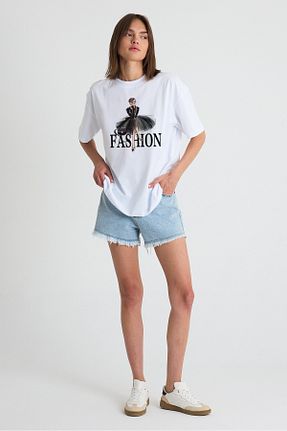 تیشرت سفید زنانه اورسایز Vooya Fashion - کد 954340365