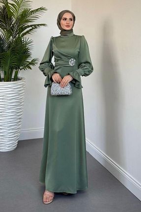 لباس مجلسی حجاب رنگی زنانه یقه ایستاده MERVEN AKYÜZ - کد 954844702
