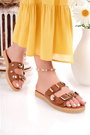 دمپائی قهوه ای زنانه چرم مصنوعی Modafırsat - کد 954696968