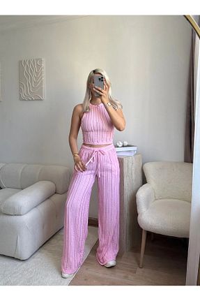 ست بالاتنه و پائین تنه صورتی زنانه بافتنی Zora Butik - کد 955219208