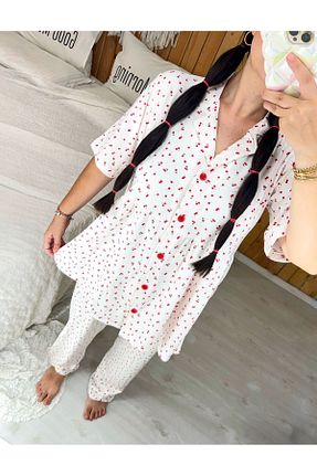 ست لباس راحتی بارداری سفید زنانه پنبه ای Pijamapartisi - کد 955527613