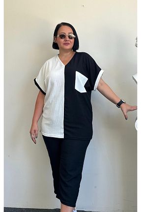 ست بالاتنه و پائین تنه سایز بزرگ رنگی زنانه بافت Vio Moda Büyük Beden - کد 955731551