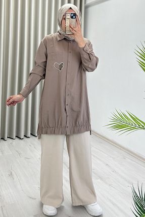 تونیک حجاب بژ زنانه بافتنی Puane - کد 955961239