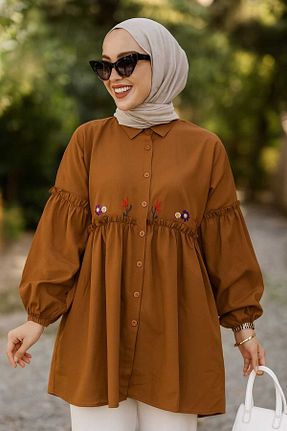 تونیک حجاب قهوه ای زنانه پنبه ای Neva Style - کد 895057580