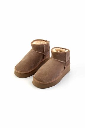 بوت / نیم بوت بژ زنانه چرم خالص Bambi - کد 881221462