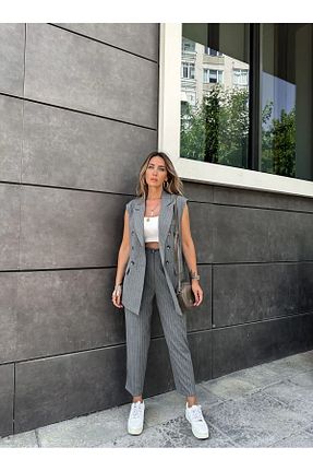 ست بالاتنه و پائین تنه طوسی زنانه بافتنی MADAME MELEK - کد 806922617