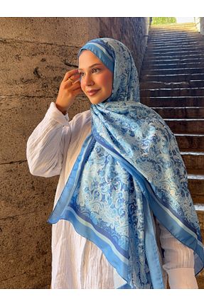 شال آبی زنانه پنبه ای Mira İpek - کد 953684517