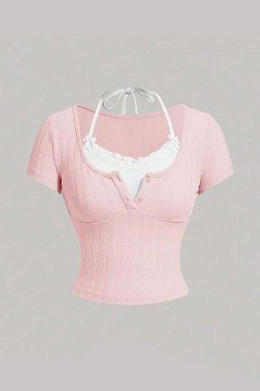 بلوز صورتی زنانه کراپ Karakedi - کد 954098552