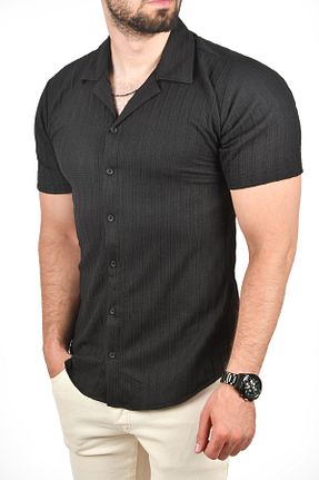 پیراهن مشکی مردانه اسلیم فیت Rizz up - کد 954692025