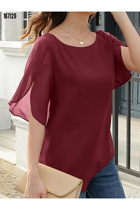 بلوز زرشکی زنانه چاپی Modayakamoz - کد 954814535